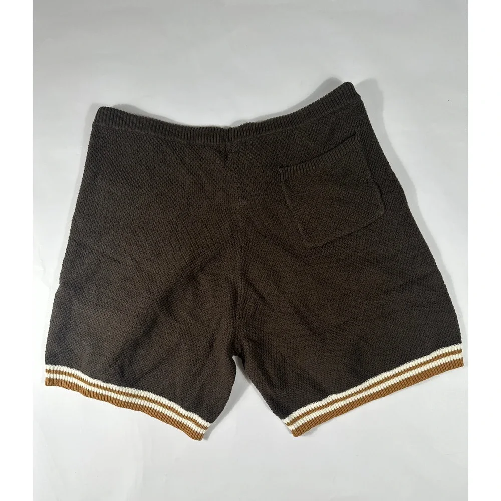 True Religion Mens Brown Sweater Knit Shorts Striped Trim XL